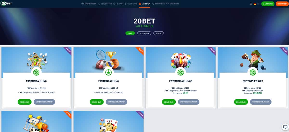 20Bet Bonus Aktionen