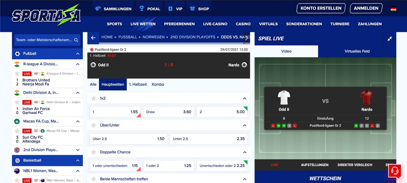 Sportaza Live Wetten