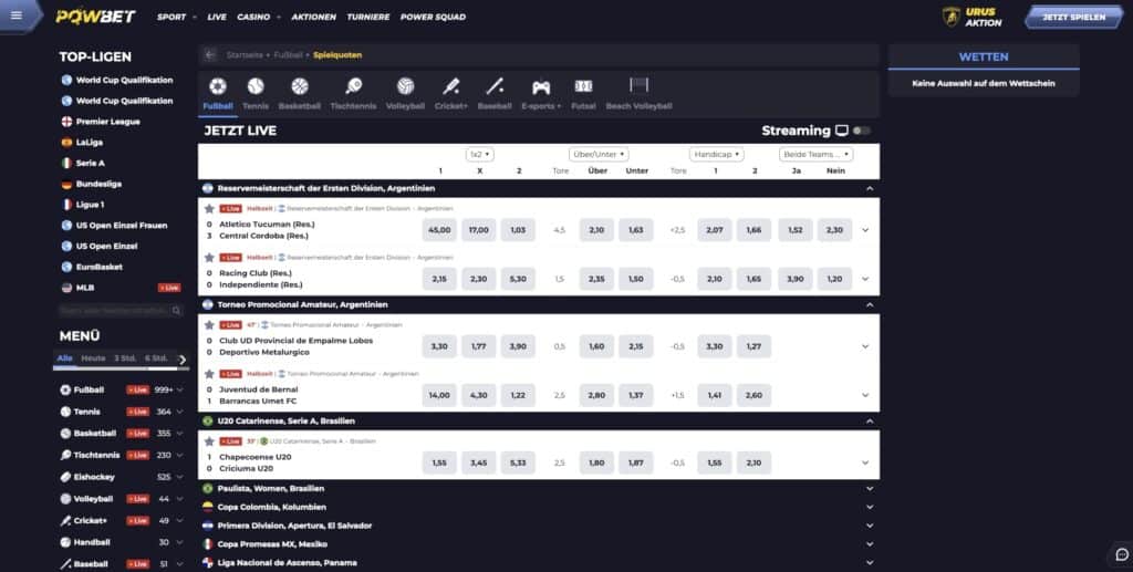 PowBet Live-Wetten