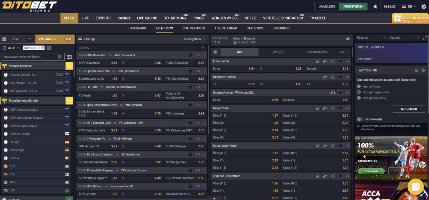Ditobet Oberliga Wetten