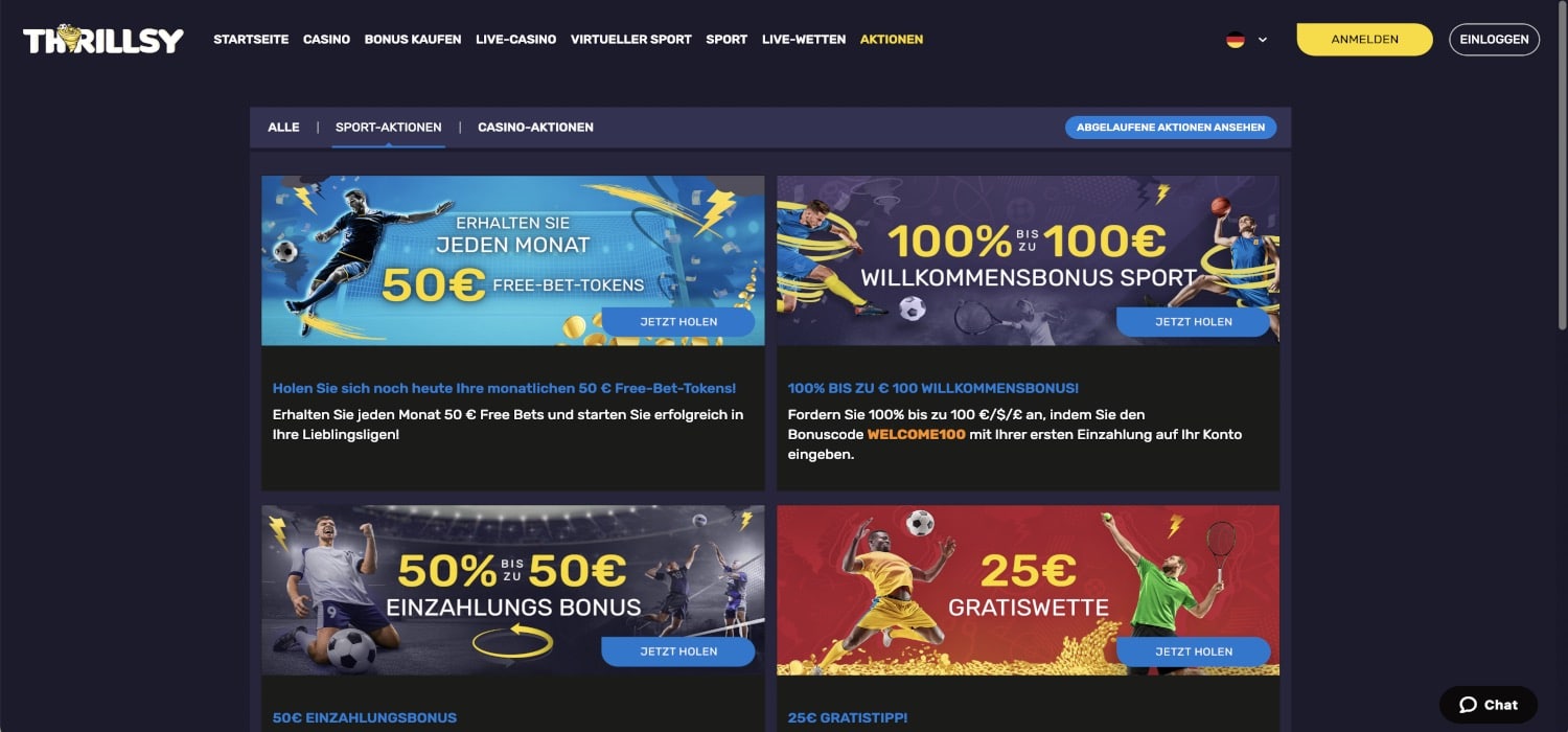 Thrillsy Sportwetten Bonus Aktionen