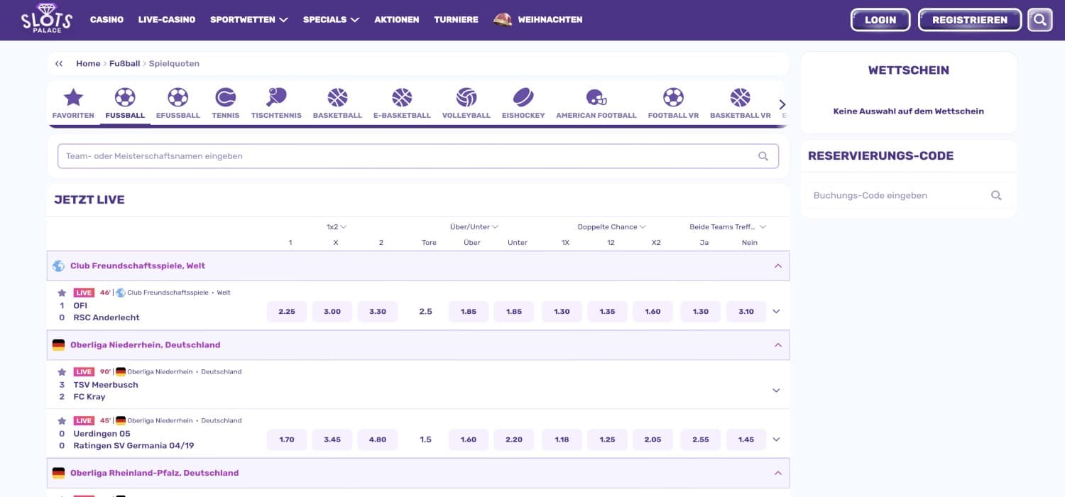 Slotspalace Sport Live Wetten