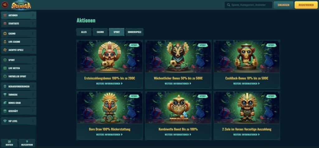 Spinanga Bonus Aktionen