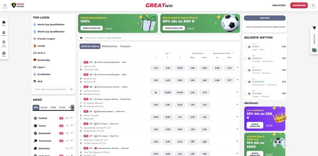 GreatWin Fussball Wetten