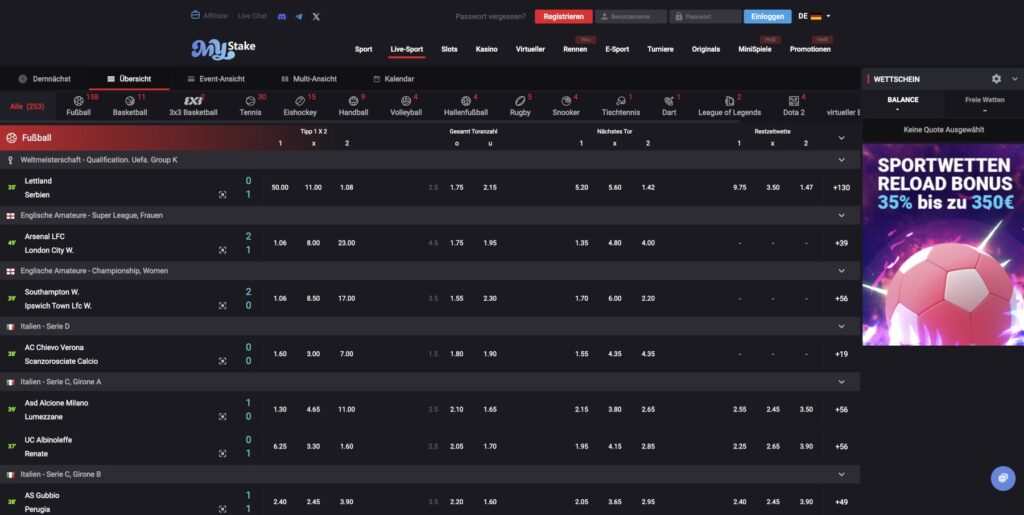 MyStake Live-Wetten