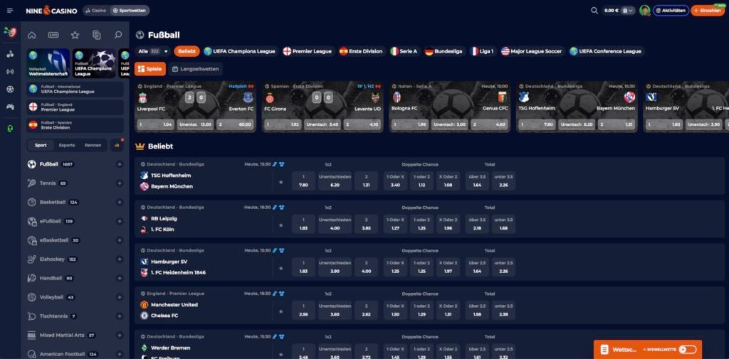 Nine Casino Fußball Wetten