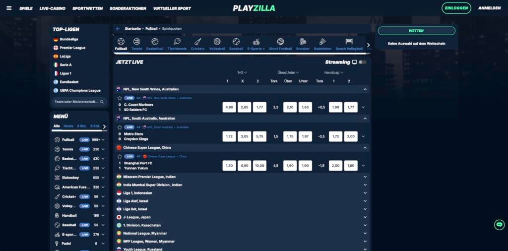 Playzilla Live-Wetten