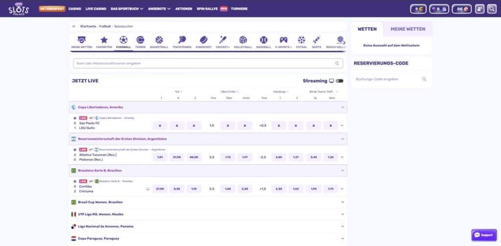 SlotsPalace Live-Wetten