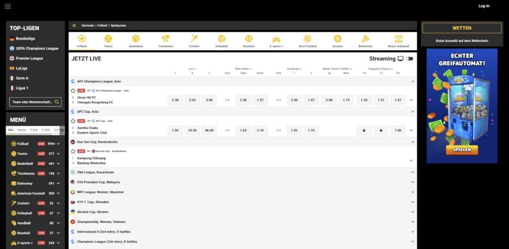 ZetCasino Live-Wetten
